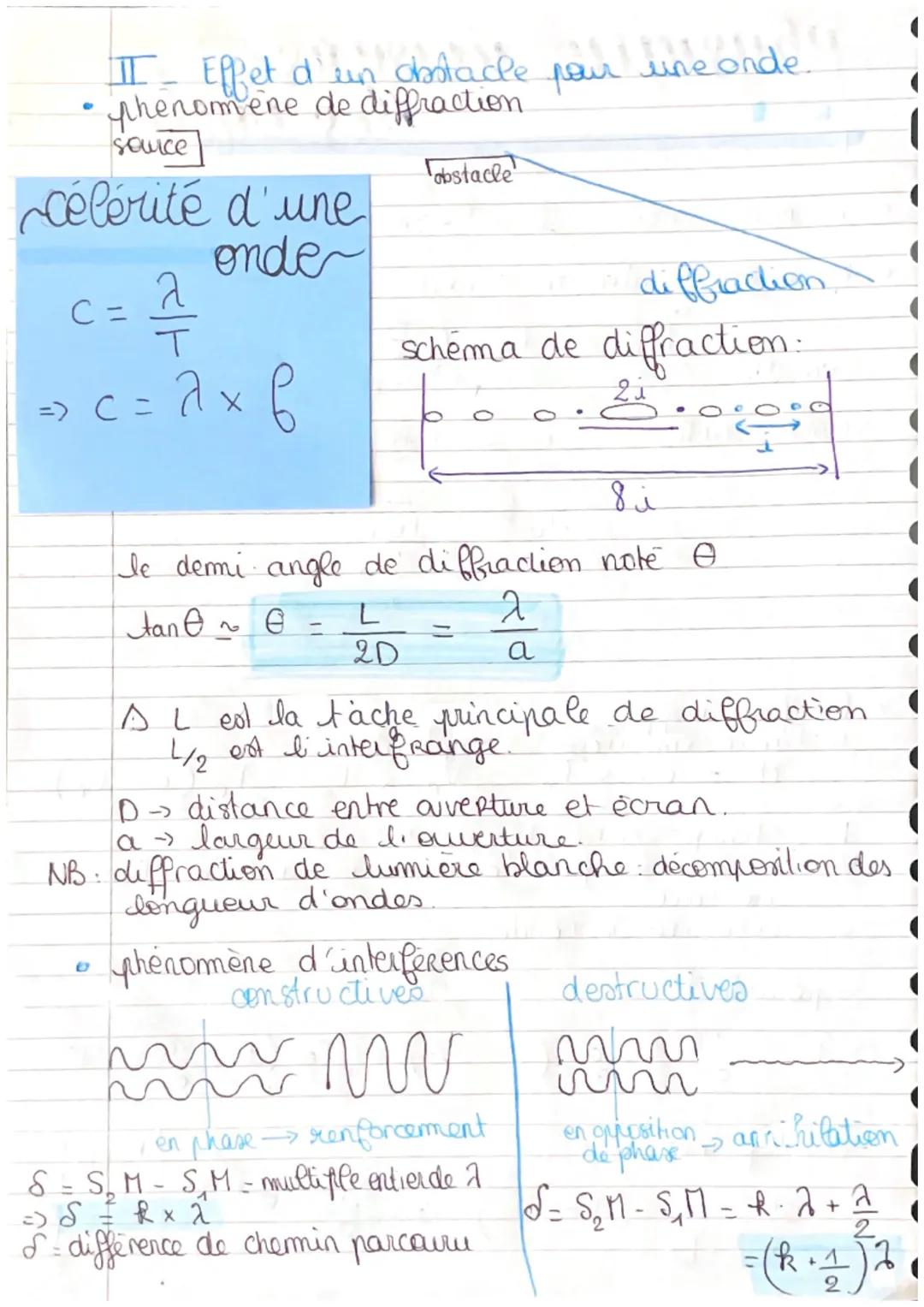 physique révisions
I- Les ondes sonores
les ondes
intensité sonore: $I = \frac{P}{S}$ en w.m-2
le niveau d'intensité sonore:
en dB $L= to \l