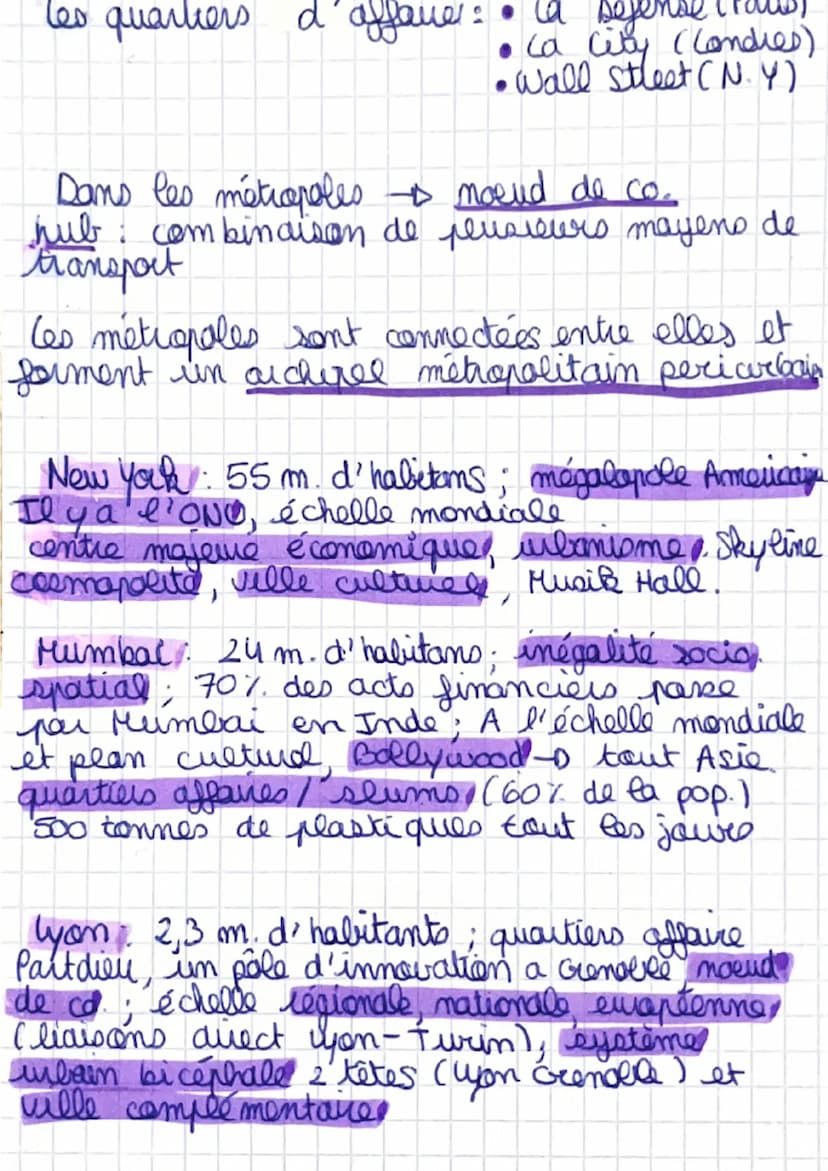 DEFINITIONS:
métropolisation: c'est la concentration
des populations, des activités et des fonction
de commandement dans des villes situés
d