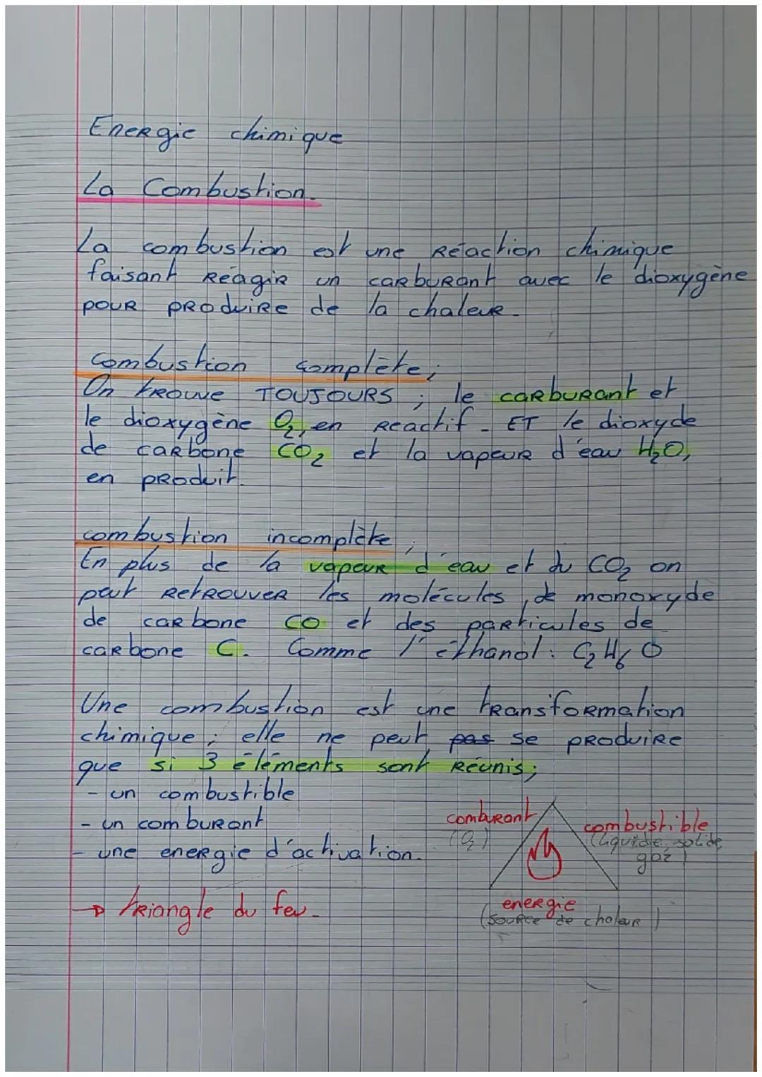 Energie chimique
Lo Combustion
La combustion est une Reaction chimique
faisant Réagia un
carburant avec le dioxygène.
POUR
produire de la ch