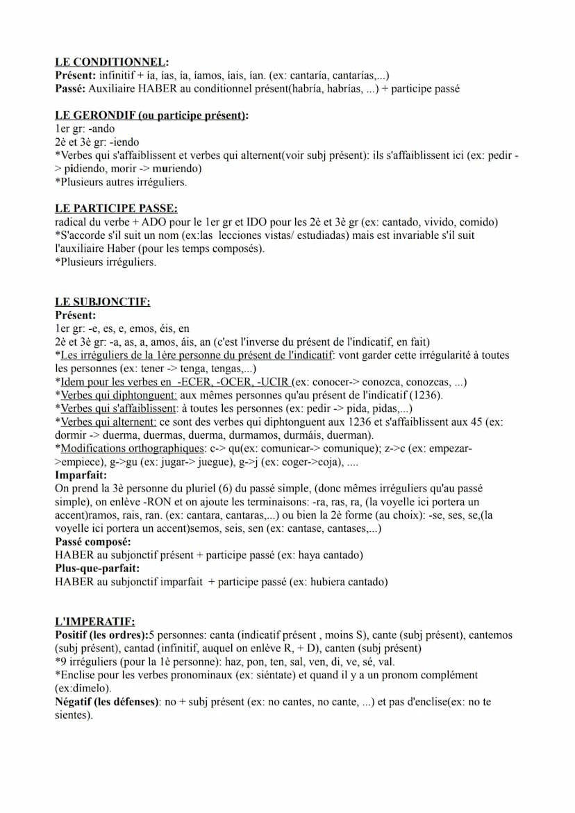 LA CONJUGAISON ESPAGNOLE (rappel):
INDICATIF:
Présent:
1er gr:(-AR):-o, as, a, amos, áis, an (ex: canto, cantas,...)
2ème gr:(ER):-o, es, e,