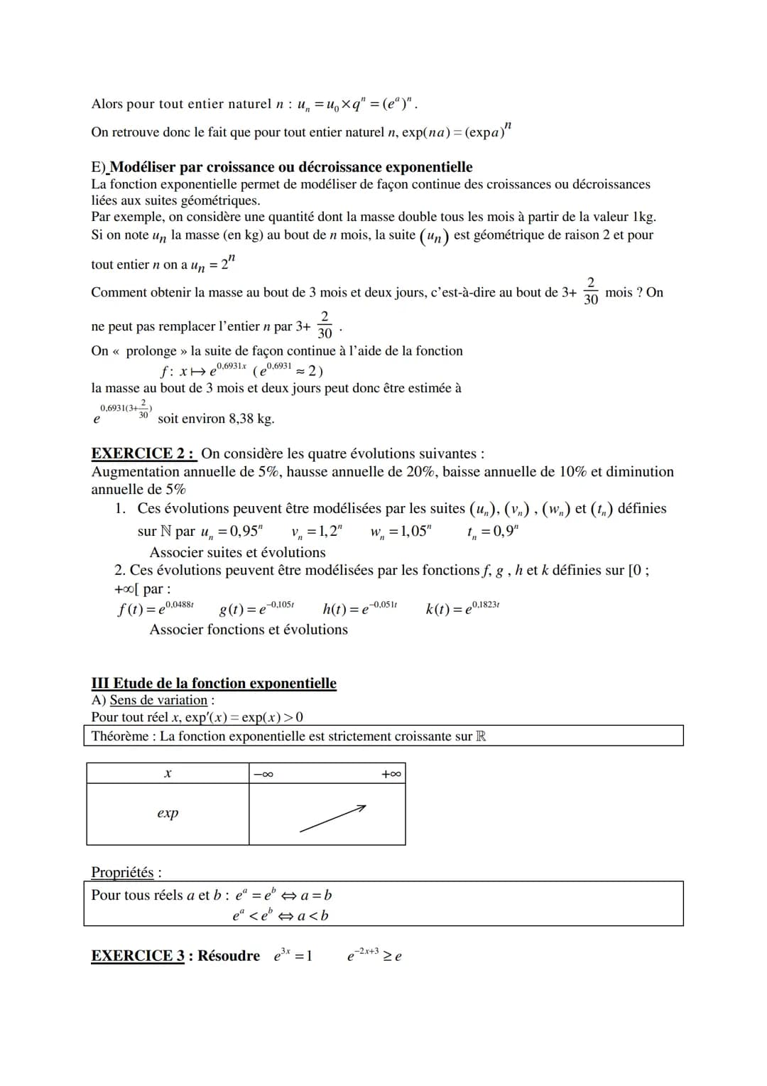 I Définition
Propriété et définition :
Il existe une unique fonction f définie et dérivable sur R telle que f'=fet f(0) = 1.
Cette fonction 
