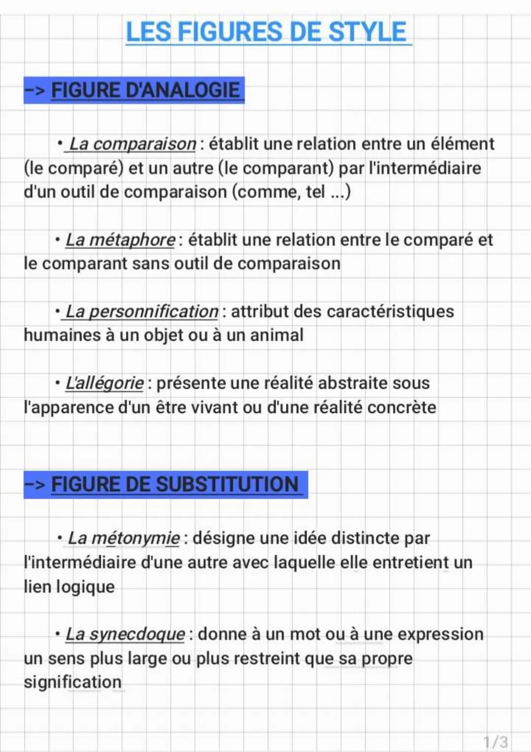 LES FIGURES DE STYLE
-> FIGURE D'ANALOGIE
• La comparaison : établit une relation entre un élément
(le comparé) et un autre (le comparant) p