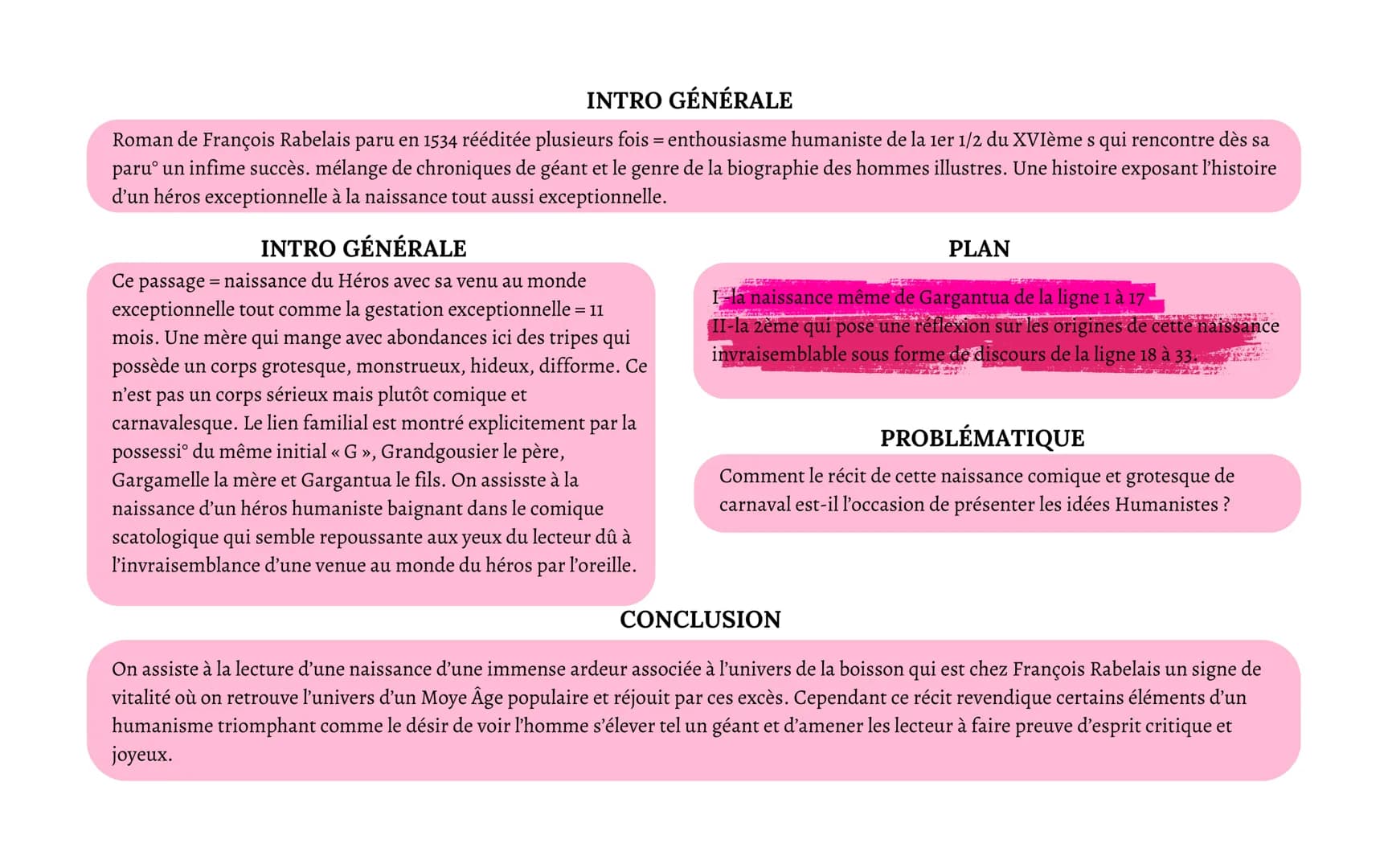 INTRO GÉNÉRALE
Gargantua : 1535 ->inspiration des chroniques des Géants = un folklore populaire du Moyen Âge. Œuvre = l'histoire d'un
géant 