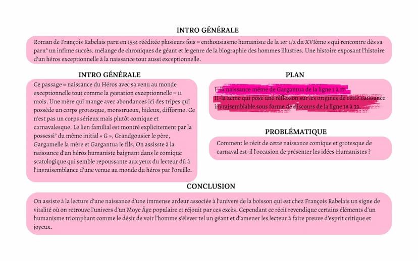 INTRO GÉNÉRALE
Gargantua : 1535 ->inspiration des chroniques des Géants = un folklore populaire du Moyen Âge. Œuvre = l'histoire d'un
géant 