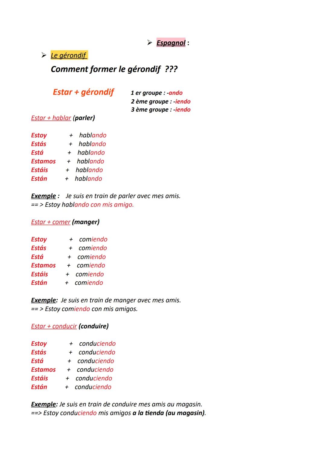 Estar+hablar (parler)
Estoy
Estás
Está
Estamos
Estáis
Están
Le gérondif
Comment former le gérondif ???
Estar + gérondif
Estoy
Estás
Está
Est