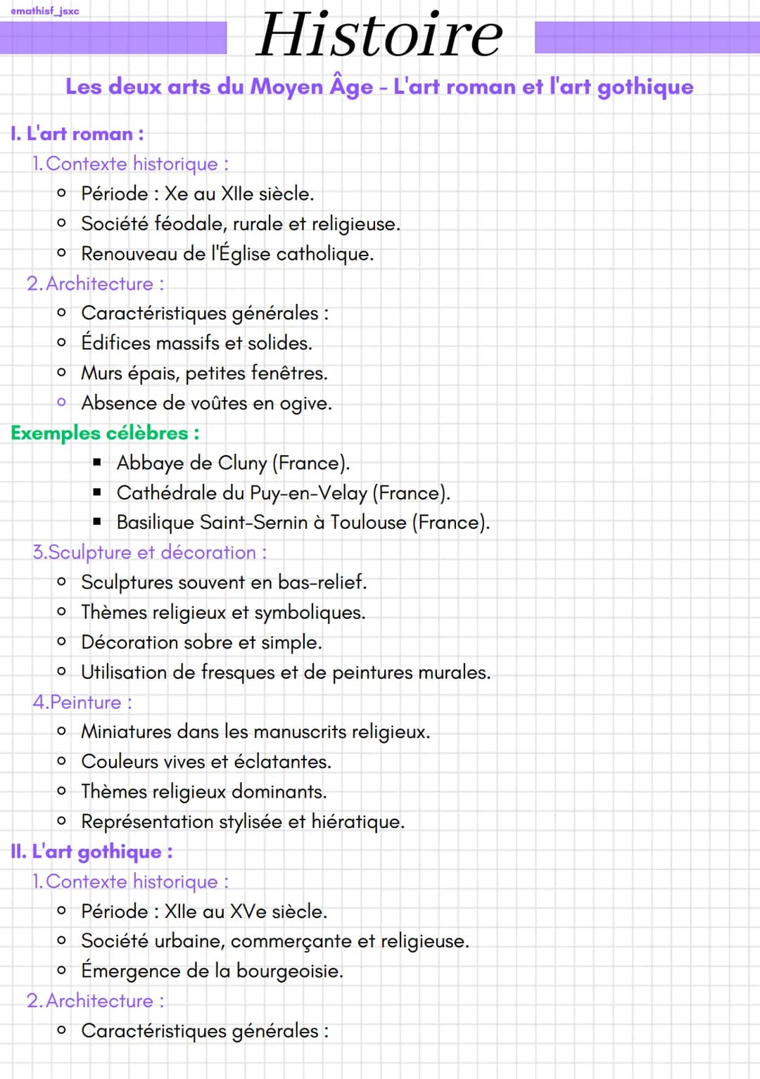 emathisf_jsxc
Histoire
Les deux arts du Moyen Âge - L'art roman et l'art gothique
I. L'art roman:
1.Contexte historique :
o Période: Xe au X