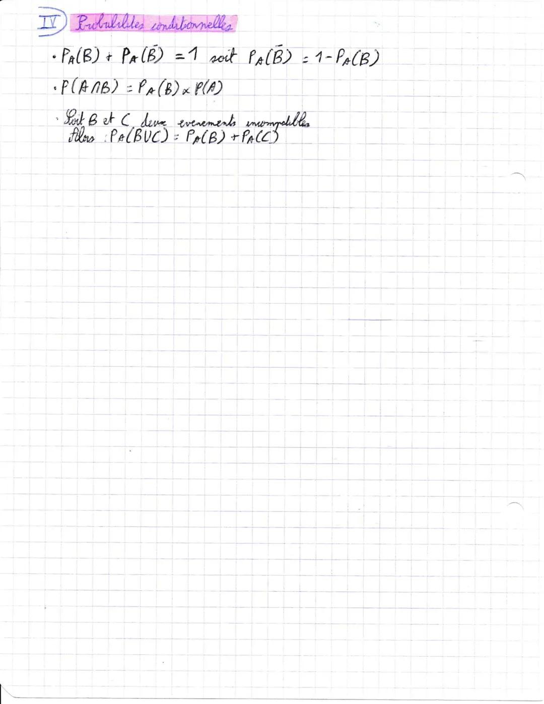CH5- Beolabilités

I Base
*P($)=0
*P(2)=1

* AOB: inter
* AUB union

• ANB = $; AetB sont incompatibles

I Formules
•P(A) + P(A) = 1<=> P(A)