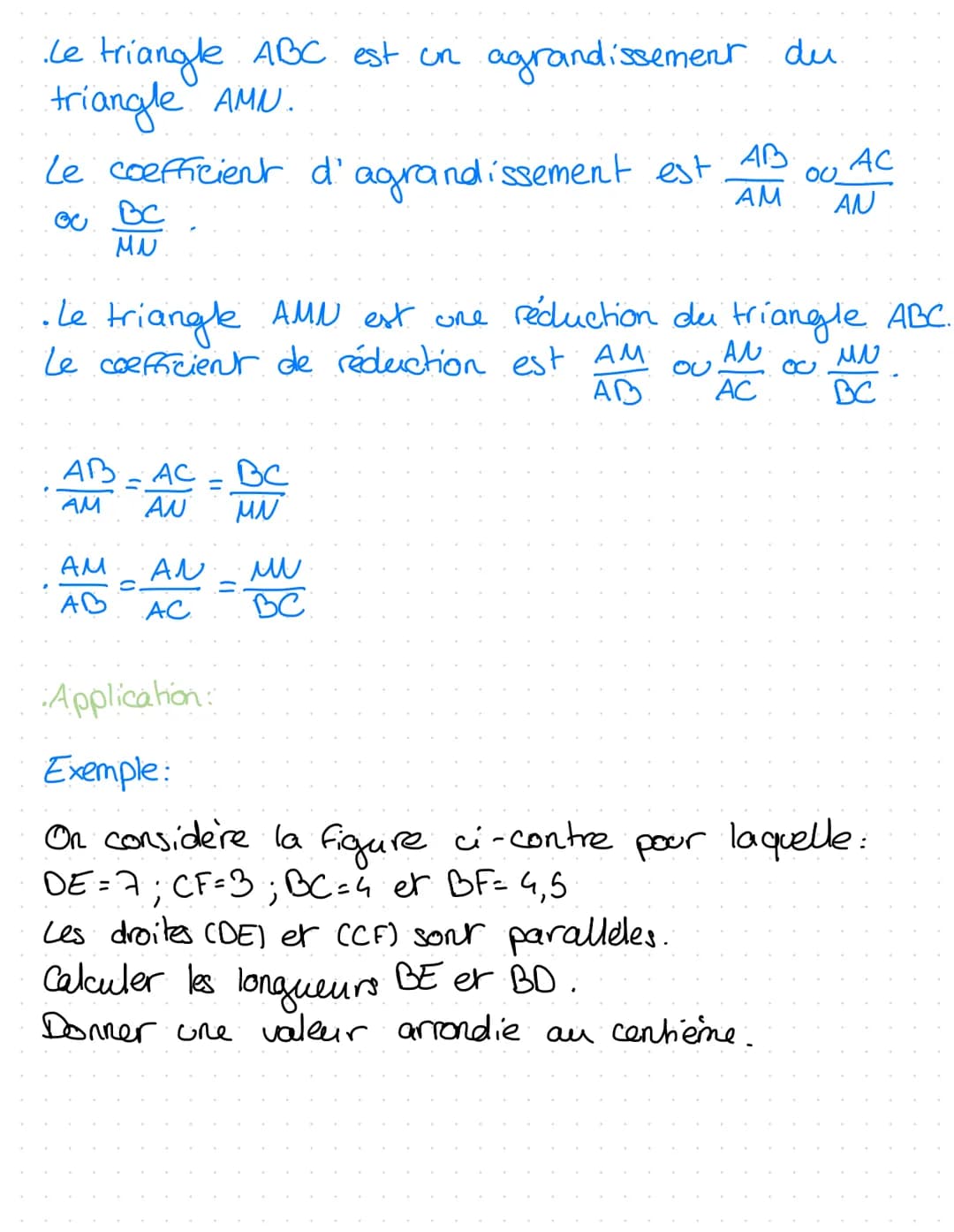 Maths
theoreme de Thale's
Theoreme de Thales:
1. Si une droite coupe deux cotes d'un triongle
en étant parallele au troisième cotes, Alors o