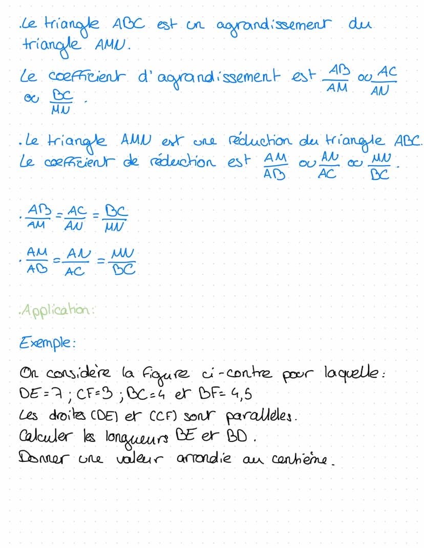 Maths
theoreme de Thale's
Theoreme de Thales:
1. Si une droite coupe deux cotes d'un triongle
en étant parallele au troisième cotes, Alors o