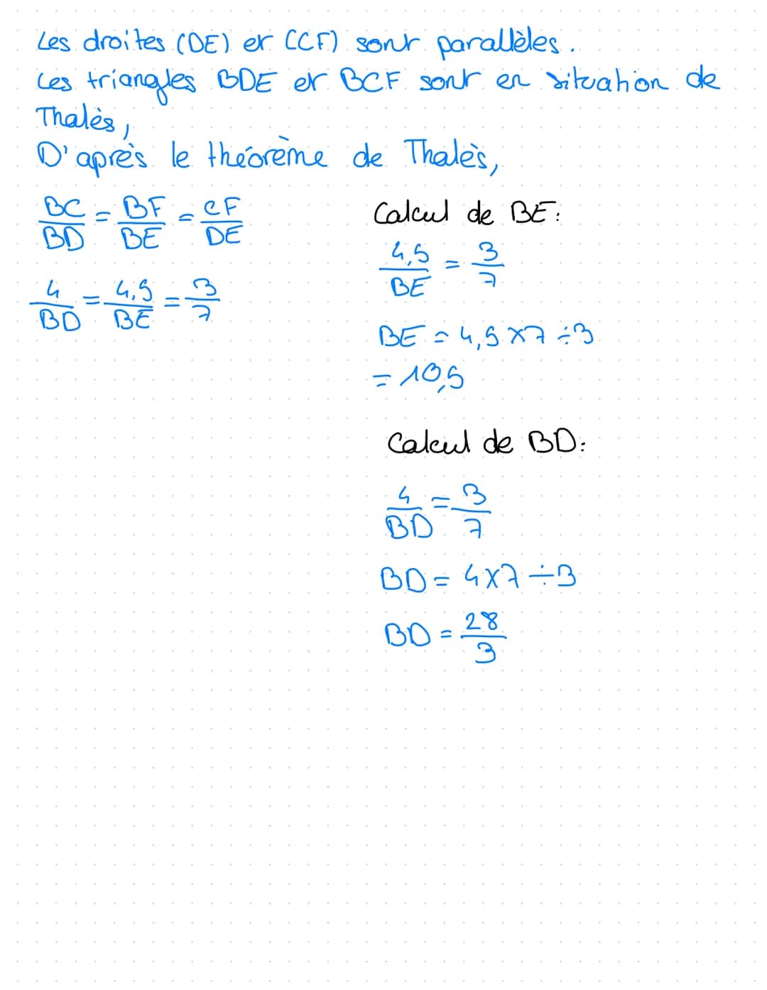 Maths
theoreme de Thale's
Theoreme de Thales:
1. Si une droite coupe deux cotes d'un triongle
en étant parallele au troisième cotes, Alors o