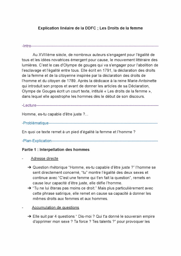 Know Explication linéaire de la DDFC ; Les droits de la femme | Bac de Français thumbnail