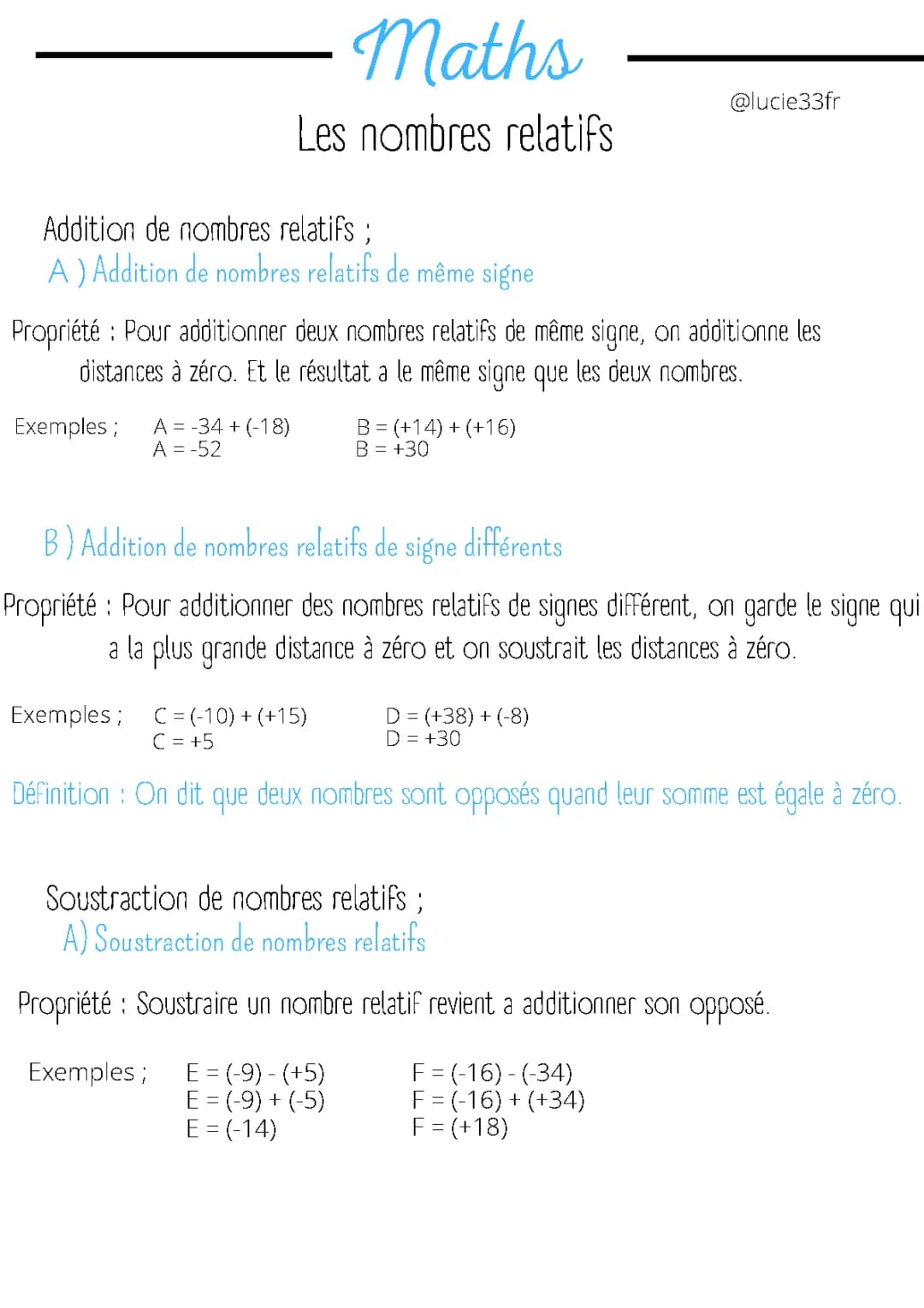 Maths : Les nombres relatifs 