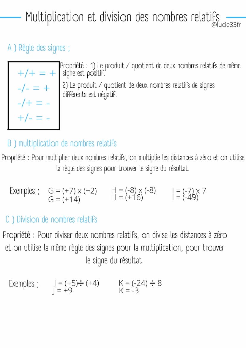 Maths
Les nombres relatifs
Addition de nombres relatifs ;
A) Addition de nombres relatifs de même signe
Exemples; A = -34 + (-18)
A = -52
Pr
