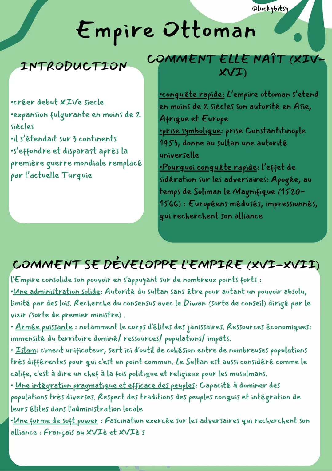 Empire Ottoman
INTRODUCTION
créer debut XIVe siecle
expansion fulgurante en moins de 2
Siècles
@luckybitsy
il s'étendait sur 3 continents
s'