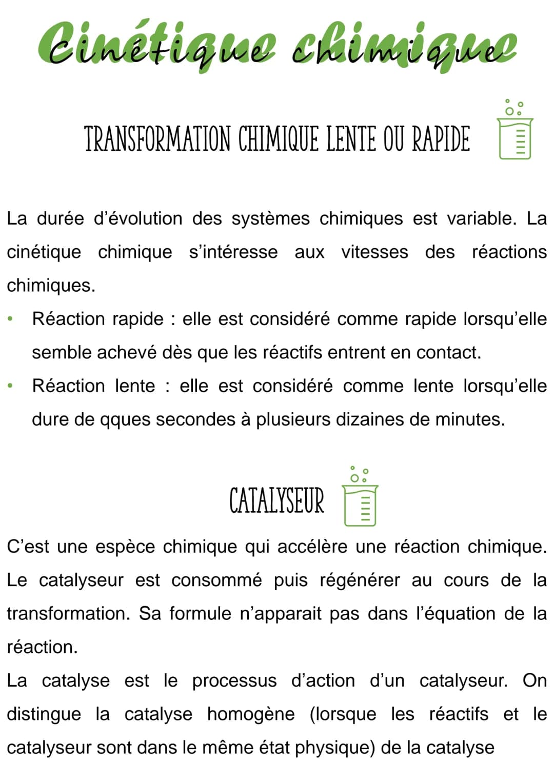Cinétique chimique
TRANSFORMATION CHIMIQUE LENTE OU RAPIDE
|||||
La durée d'évolution des systèmes chimiques est variable. La
cinétique chim