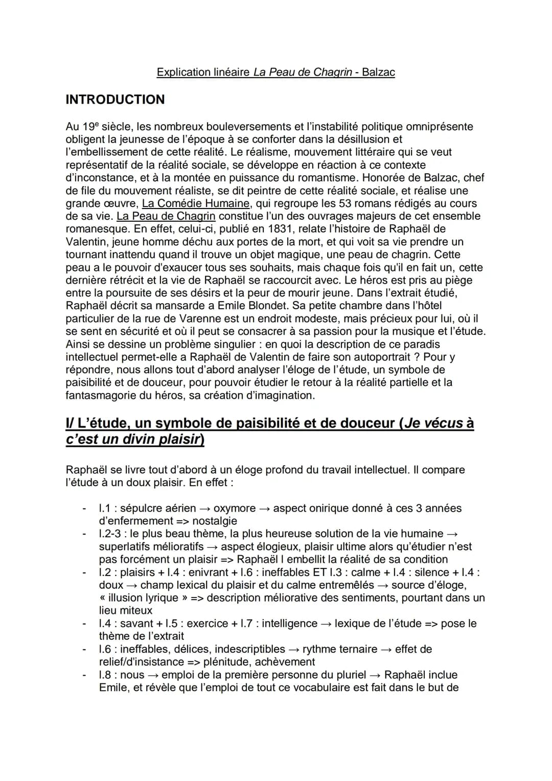La Peau de Chagrin - Balzac (Extrait de La Mansarde), Explication linéaire