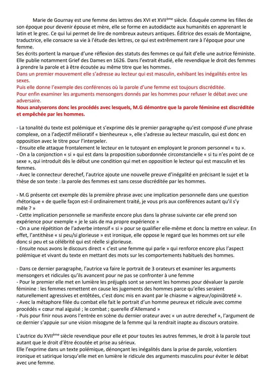 Marie de Gournay : Mouvement littéraire et Égalité des hommes et des femmes