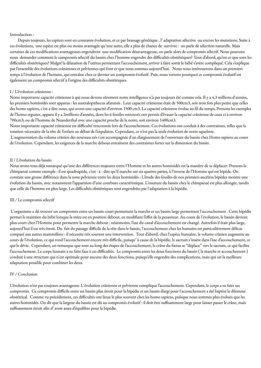 Les difficultés
obstétriques,
compromis
un
sélectif? Introduction :
Depuis toujours, les espèces sont en constante évolution, et ce par bras
