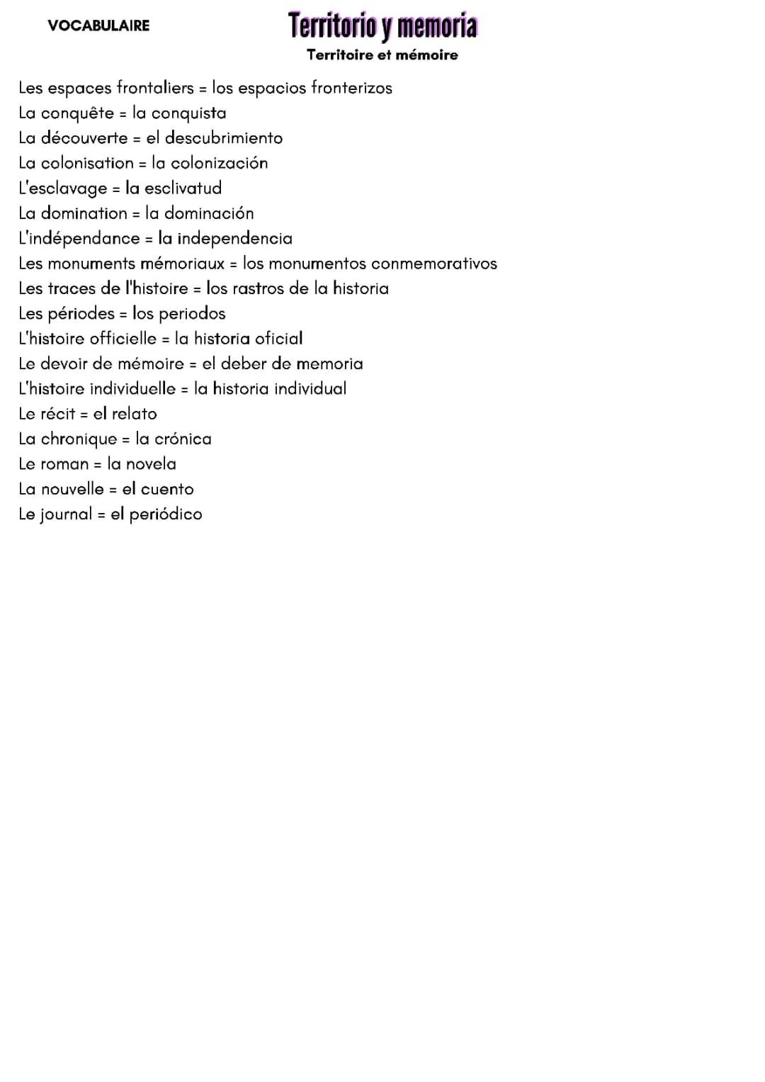 Todo sobre Territorio y Memoria: Ejemplos y Definiciones para el Bac de Inglés y Español