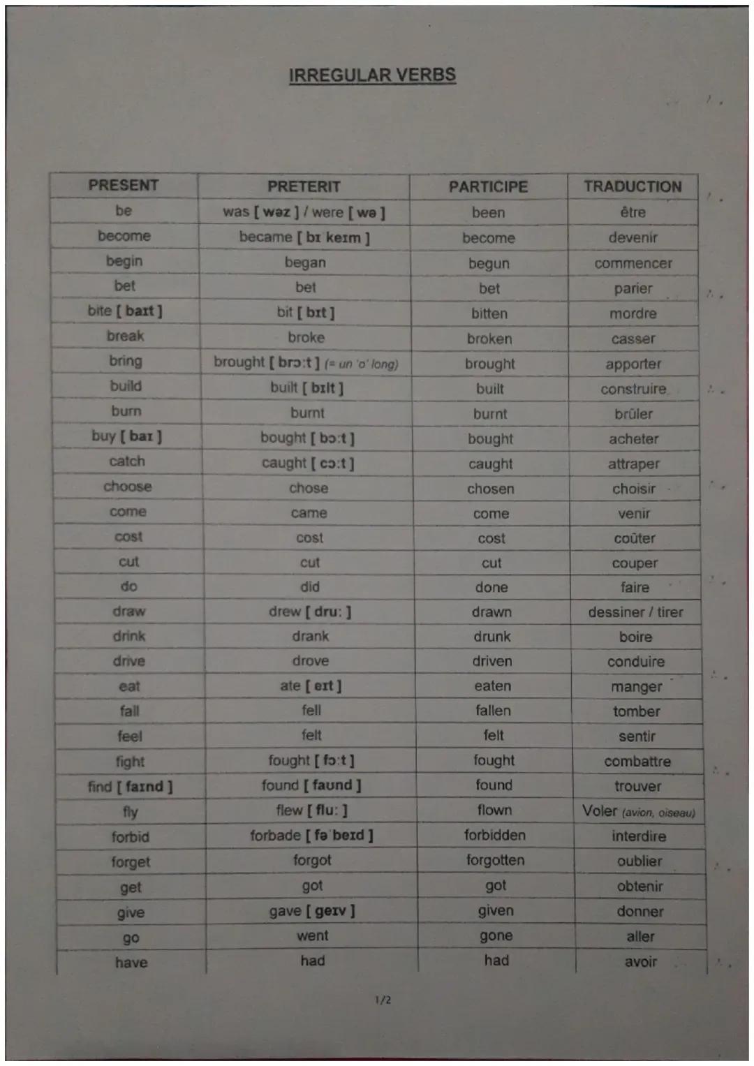 Irregular verbs