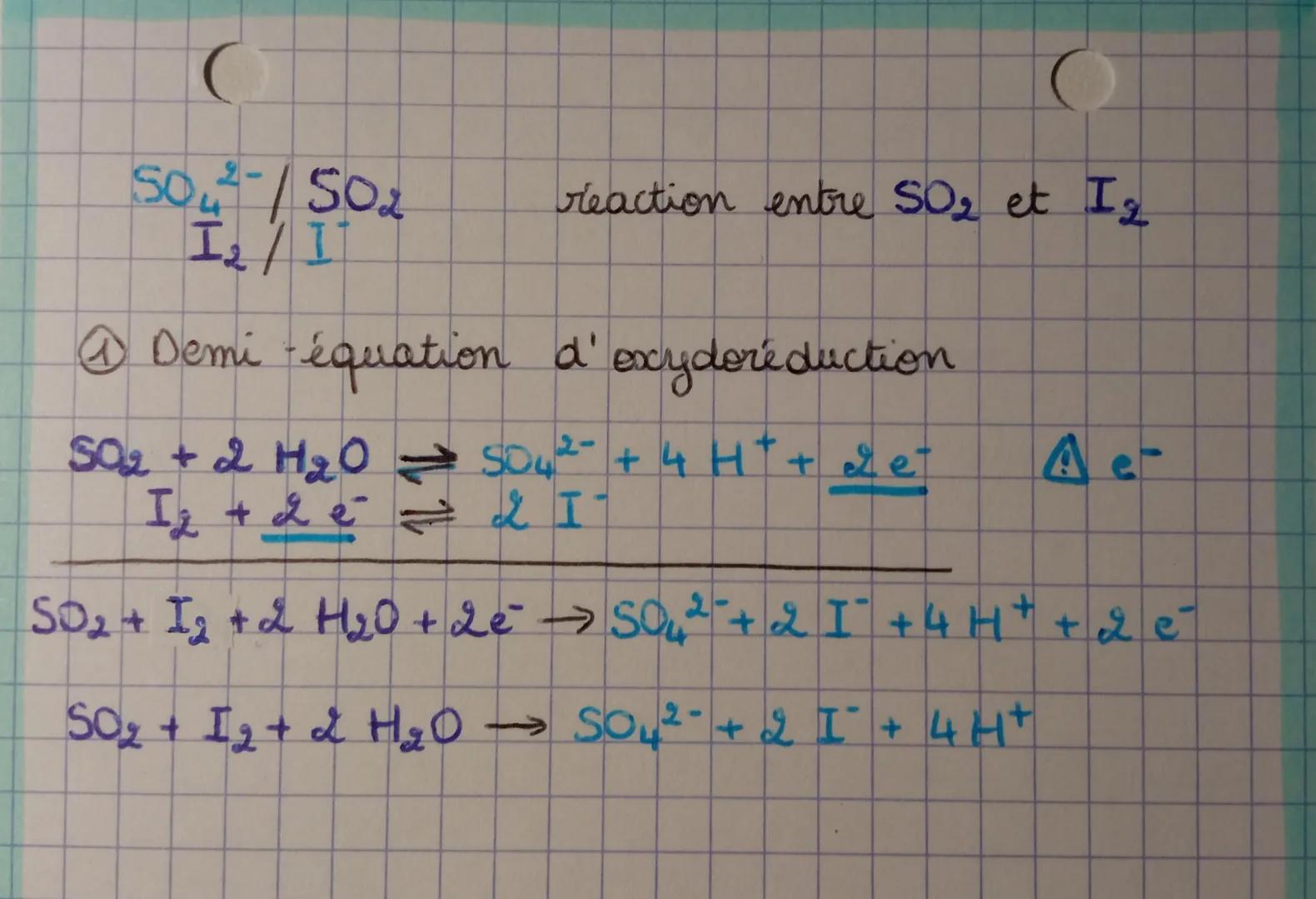 Réaction d'oxydoréduction
OXYDANT: espèce chimique qui capte 1 élection ou +
RÉDUCTEUR: espèce chimique qui cède i dlection ou +
couple oxyd