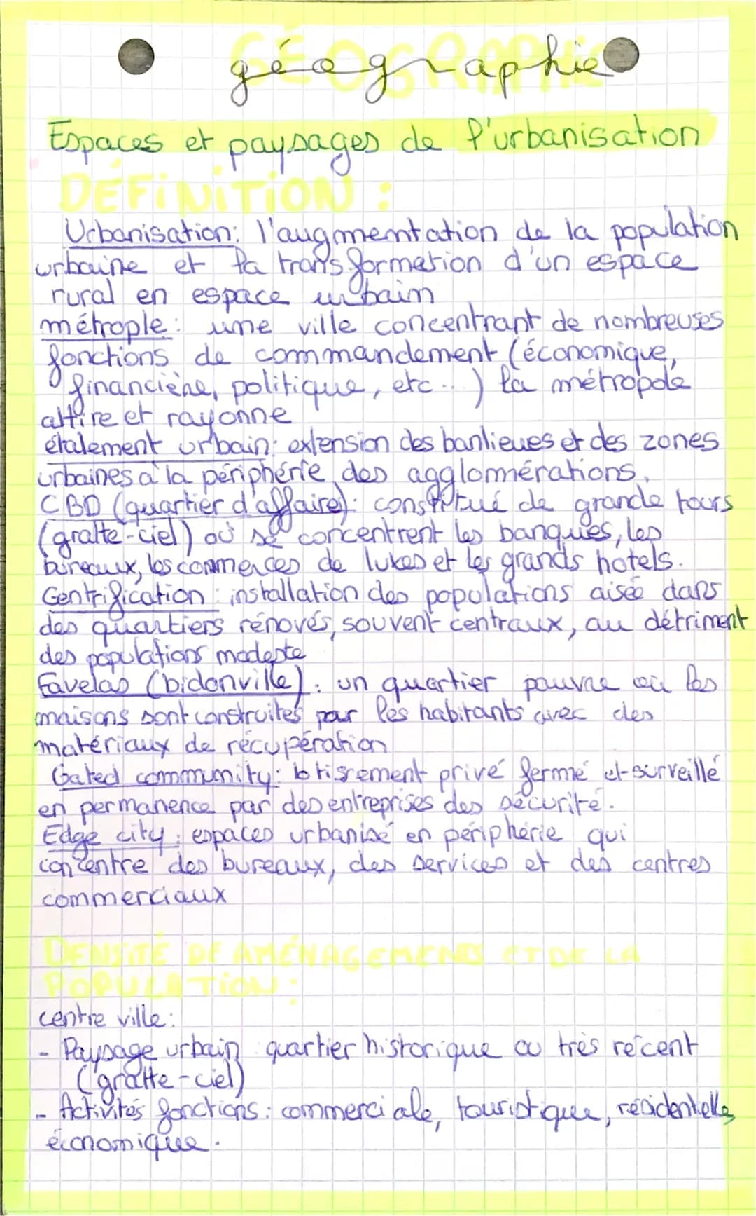 géographic
Espaces et
paysages de l'urbanisation
DEFINITIONUE
Urbanisation: l'augmentation de la population
urbaine et ta transformation d'u