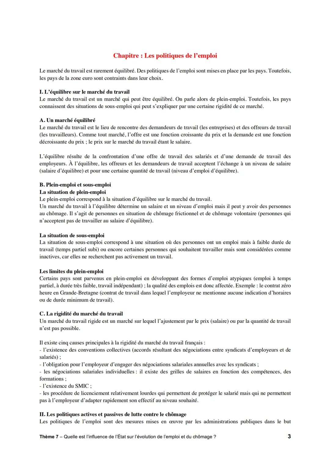 Thème 7 : Quelle est l'influence de l'État sur l'évolution de l'emploi et du chômage ?
Chapitre : Chômage et marché du travail
On distingue 