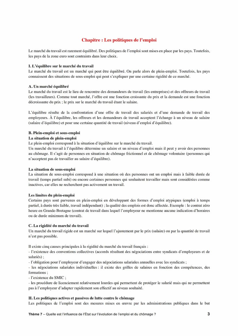 Thème 7 : Quelle est l'influence de l'État sur l'évolution de l'emploi et du chômage ?
Chapitre : Chômage et marché du travail
On distingue 