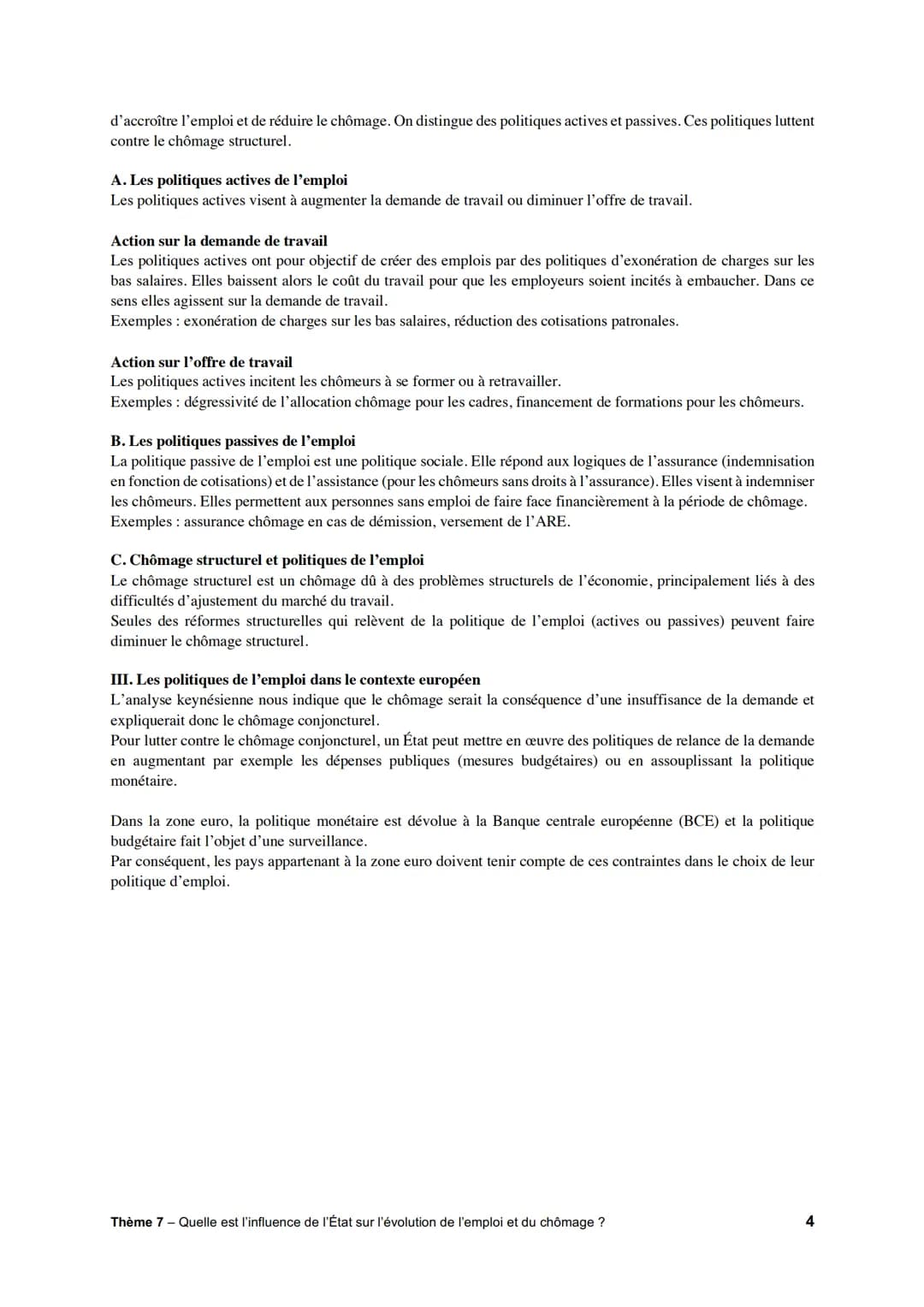Thème 7 : Quelle est l'influence de l'État sur l'évolution de l'emploi et du chômage ?
Chapitre : Chômage et marché du travail
On distingue 