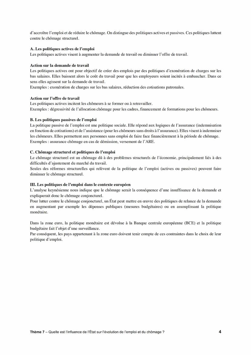 Thème 7 : Quelle est l'influence de l'État sur l'évolution de l'emploi et du chômage ?
Chapitre : Chômage et marché du travail
On distingue 