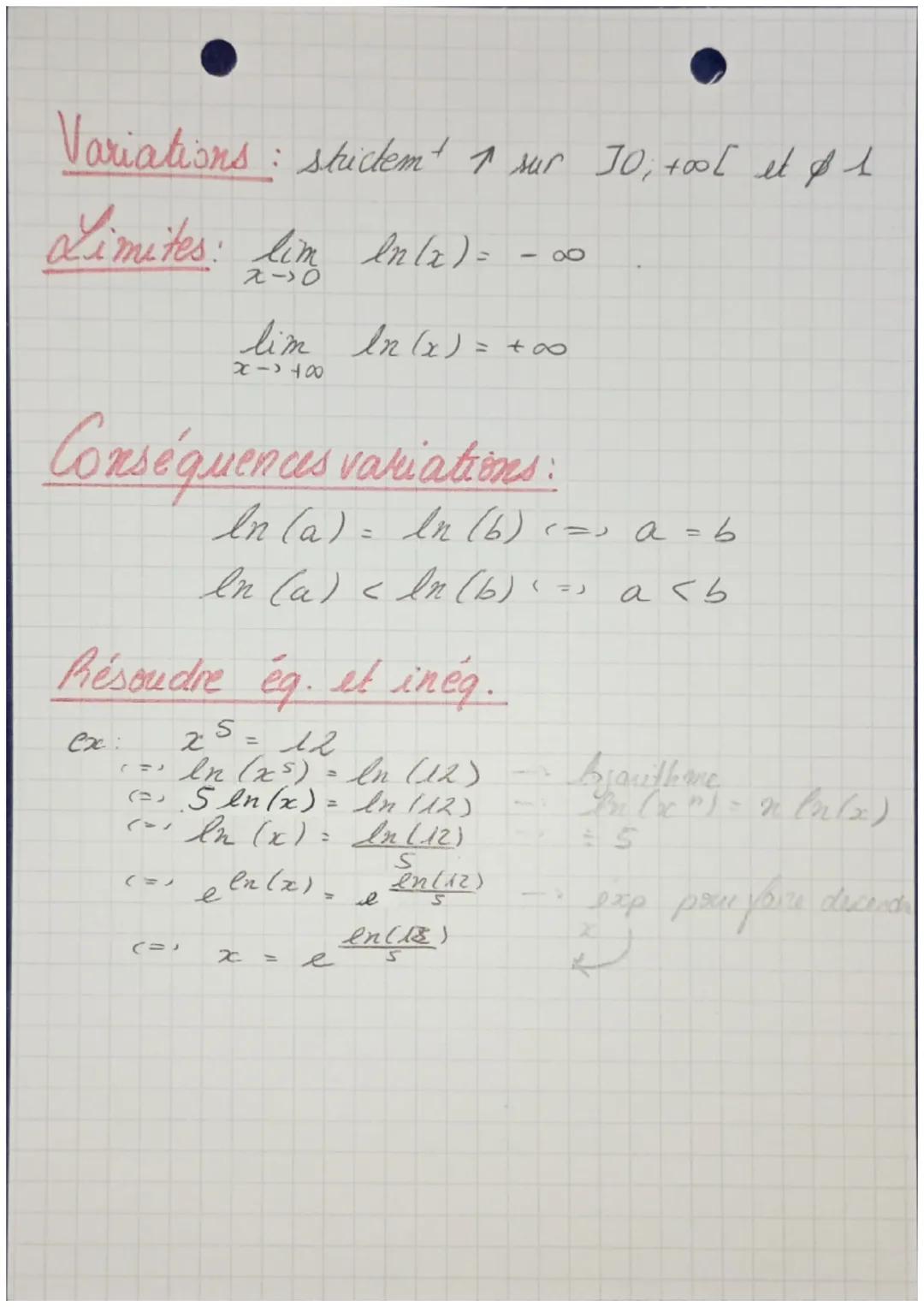 Te
maras complim

Logarithme mépérien

Fonction:

Bexp
asce symétie

$e^{b}$=a

$lna=b$

Cen

a
x

Inl=0

Ine = 1

$e^{ln(x)} = x$ et $ln (e