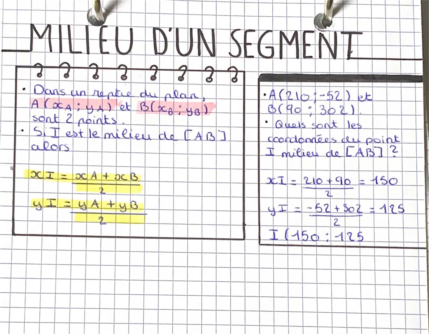MILIEU D'UN SEGMENT
ठे ठ ठ ठ ठ ठ ठ ठे
ठि
Dans un repère du plan
A(XA; YA) et B(x₂; UB)
sont 2 points
• Si I est le milieu de [AB]
alors
●
XI