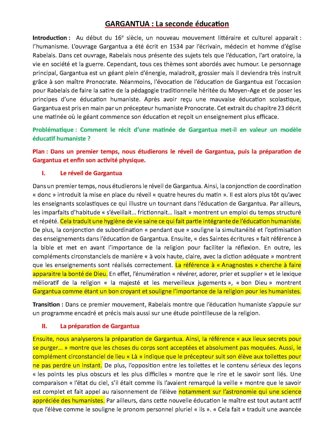 Analyse linéaire, GARGANTUA, La première éducation