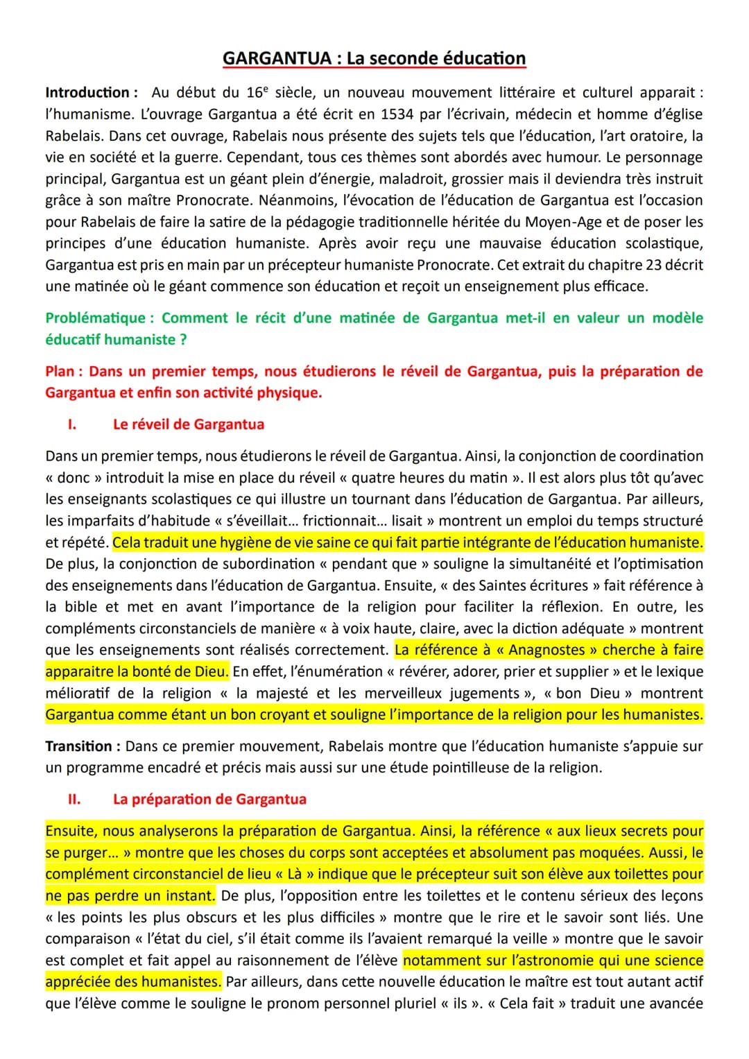 GARGANTUA: La seconde éducation
Introduction: Au début du 16° siècle, un nouveau mouvement littéraire et culturel apparait :
l'humanisme. L'
