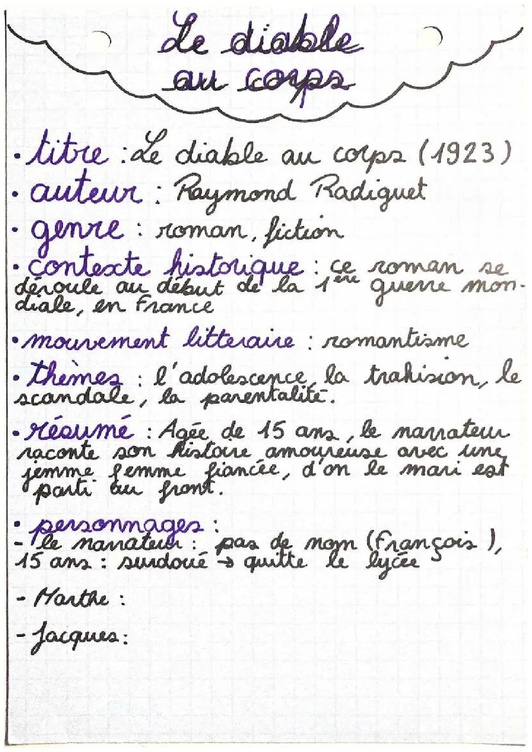 Le Diable au corps: Résumé PDF et Fiche de Lecture