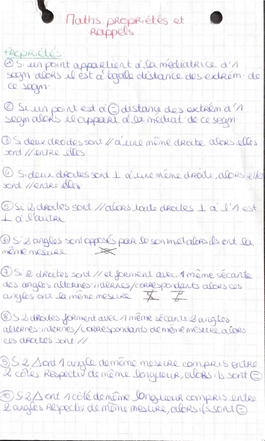 Propriétés:
Maths: propriétés et
Rappels
Si un point appartient à la médiatrice d'n
segn acons il est à égale distance des extrém. de
ce seg