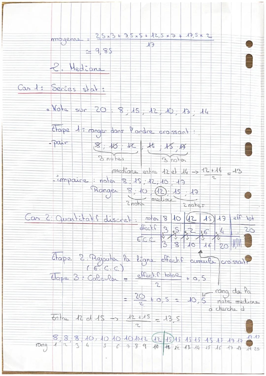 :
nominales
• Ex. yeux bleu
manon
c. continue.
qualitatives
moyerine
noles
ellectifs 2
1. Moyenne
a. Serce statistique
Cas 1: Noter sur 20 8