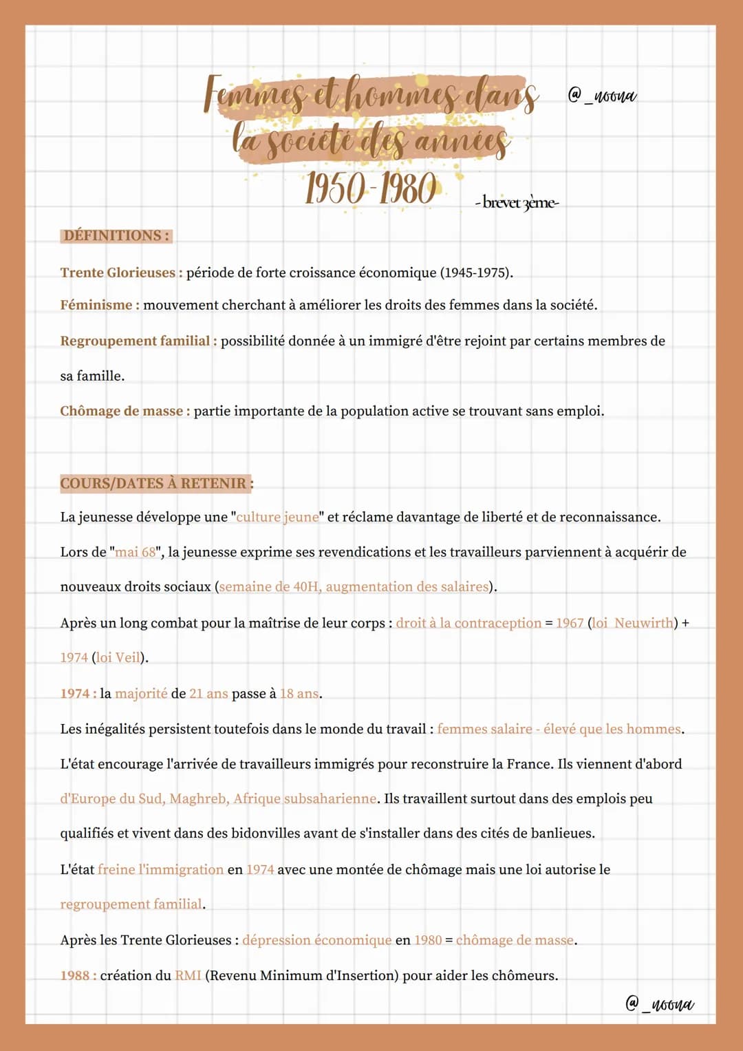 DÉFINITIONS:
Femmes et hommes dans
la societe des années
1950-1980
dans @_noona
-brevet zeme-
Trente Glorieuses : période de forte croissanc