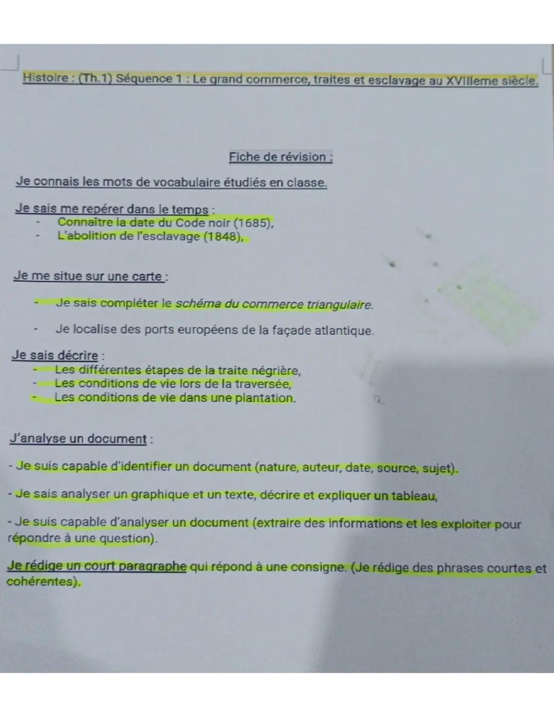 Fiche de révision: le grand commerce traites et esclavages au XIII ème siècle 