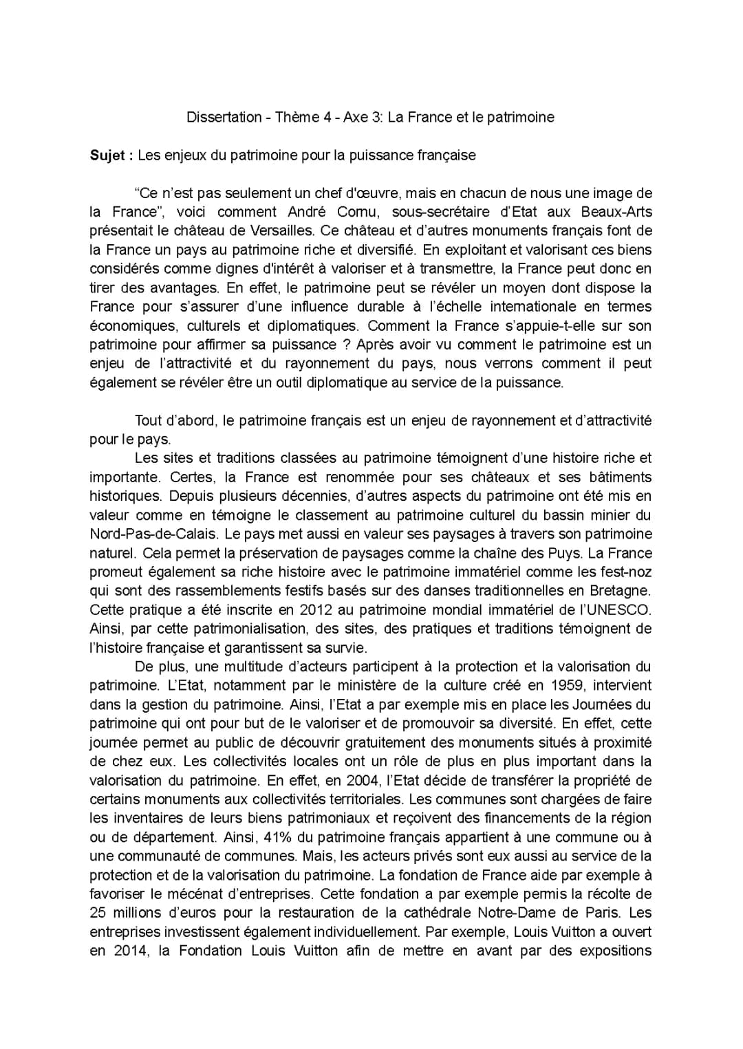 Sujet HGGSP Dissertation : Les enjeux du patrimoine en France (Corrigé 17/20)