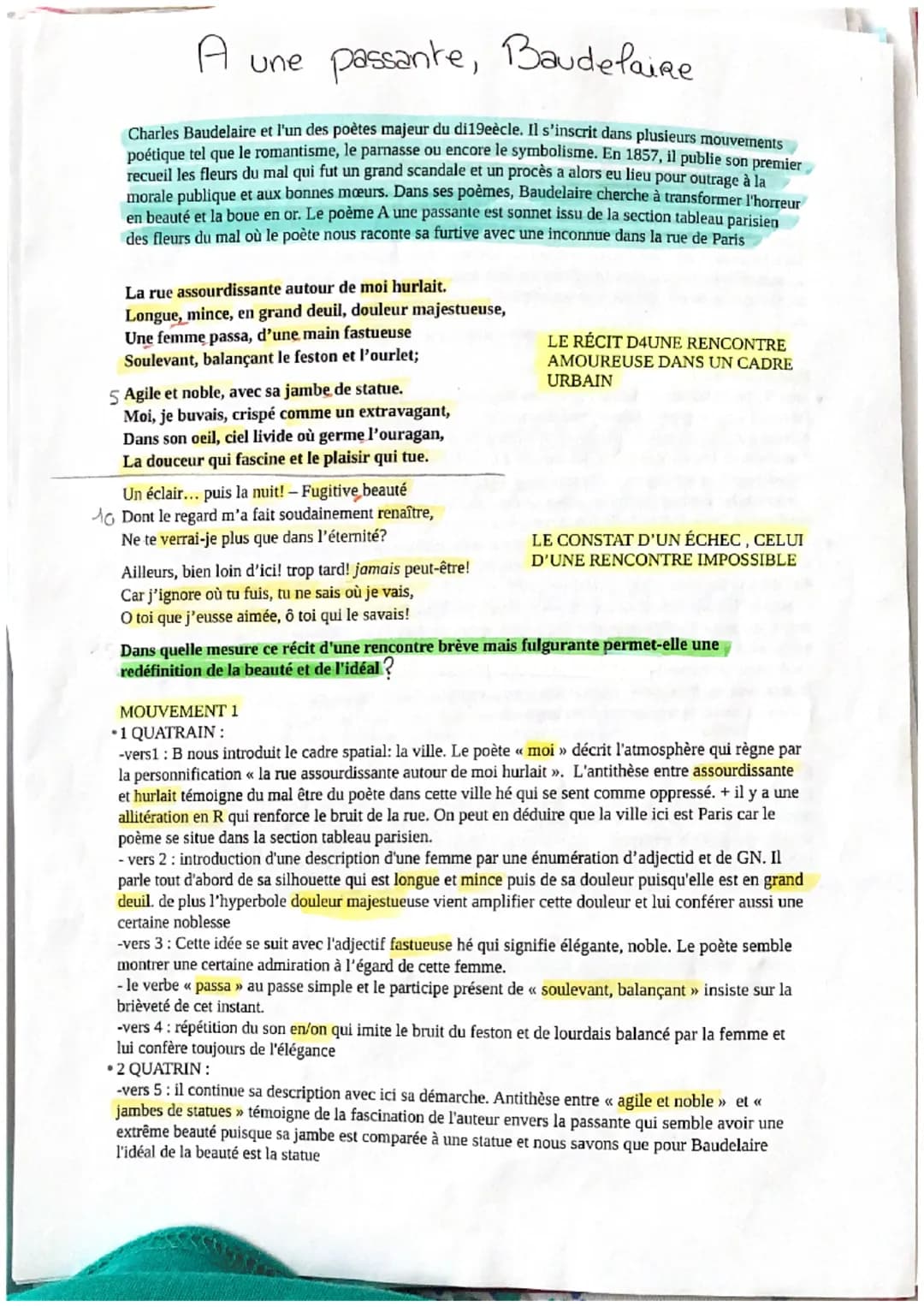 A
une passante, Baudelaire
Charles Baudelaire et l'un des poètes majeur du di19eècle. Il s'inscrit dans plusieurs mouvements
poétique tel qu