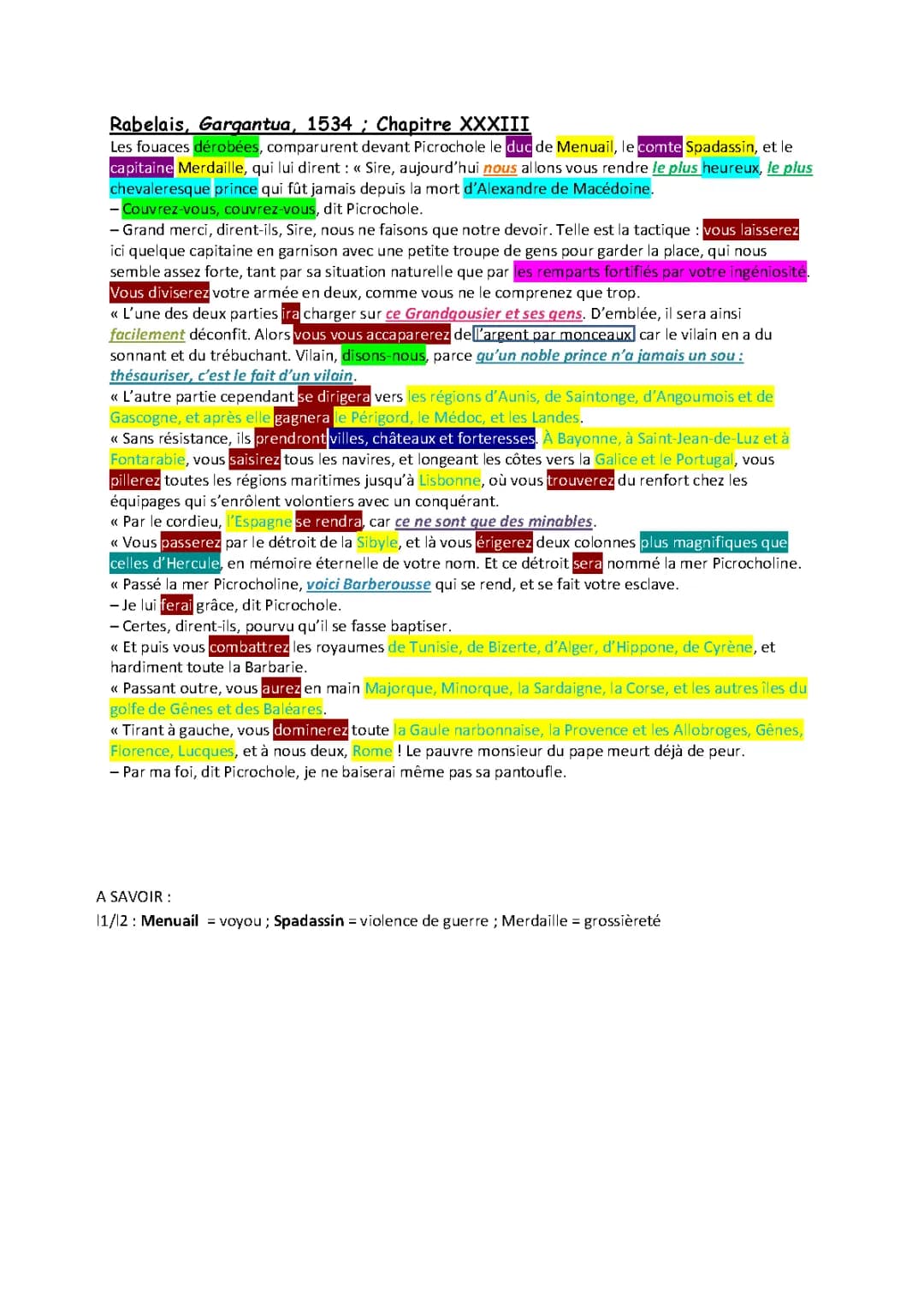 Gargantua chapitre XXXIII (Rabelais) - Explication de texte (analyse linéaire) 
