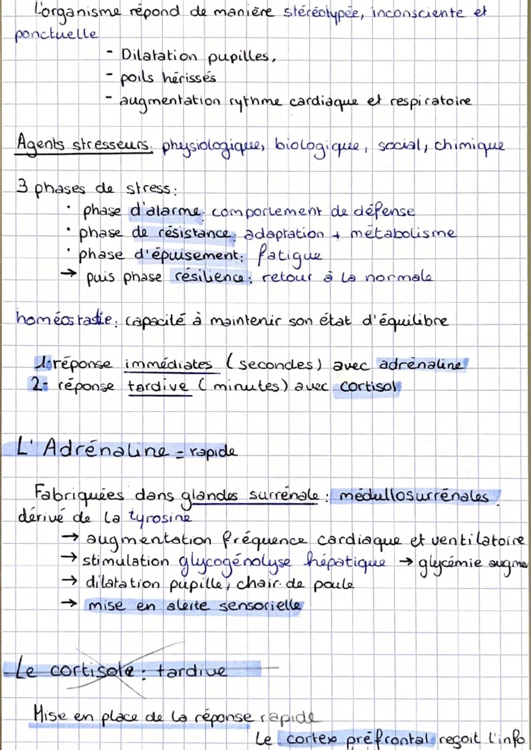 L'organisme répond de manière stéréotypée, inconsciente et
ponctuelle
- Dilatation pupilles,
- poils hérissés
- augmentation rythme cardiaqu