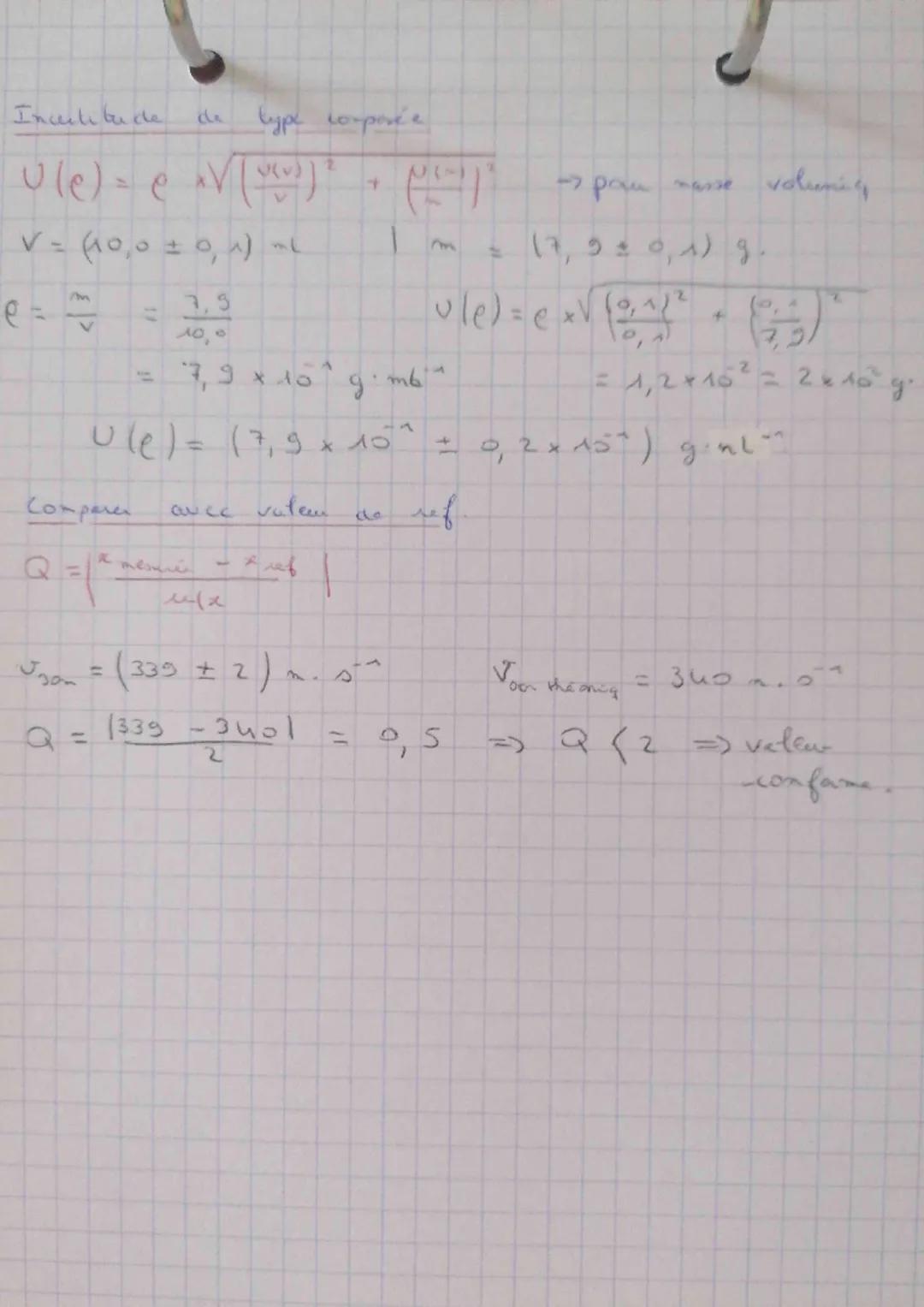 Les incertitudes.

L'incrtitude type A:

→ moyenne: $\overline{x} = \frac{\sum_{i=1}^{n} (x_i)}{m}$

→L'écart type $\sigma_{n-1} = \sqrt{\fr