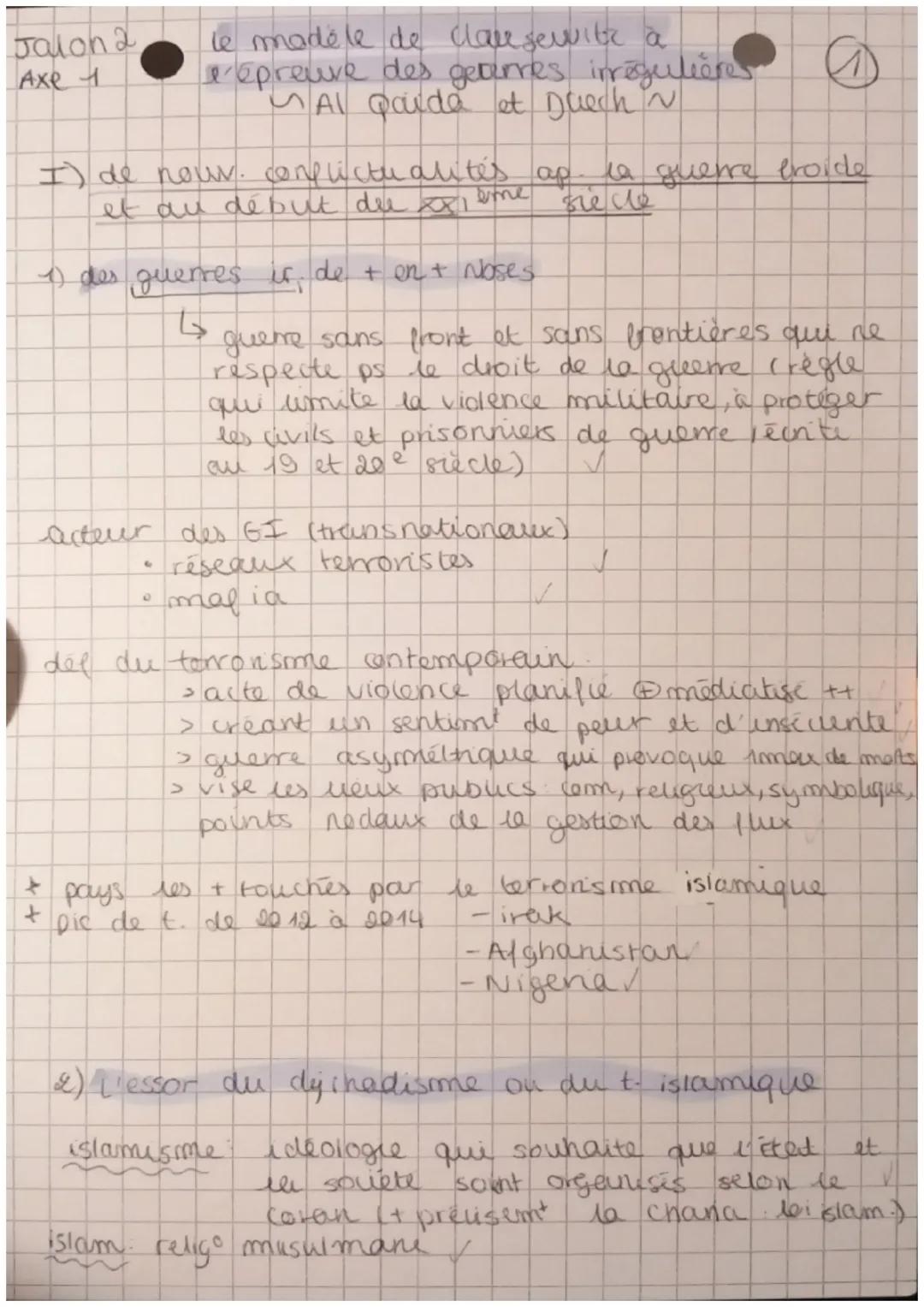 Jalon 2
Axe 1
le madele de clausewitz à
'épreuve des getarres inmégulières
Al Qaide et Duech ~
I conflictualités
de nous conflicte alltime a