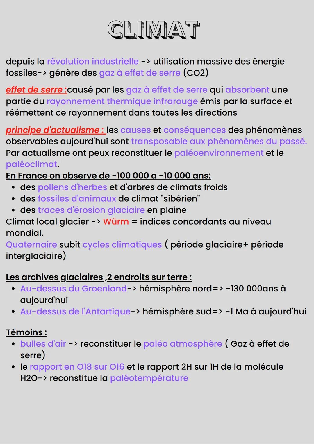 CLIMAT
depuis la révolution industrielle -> utilisation massive des énergie
fossiles-> génère des gaz à effet de serre (CO2)
effet de serre 