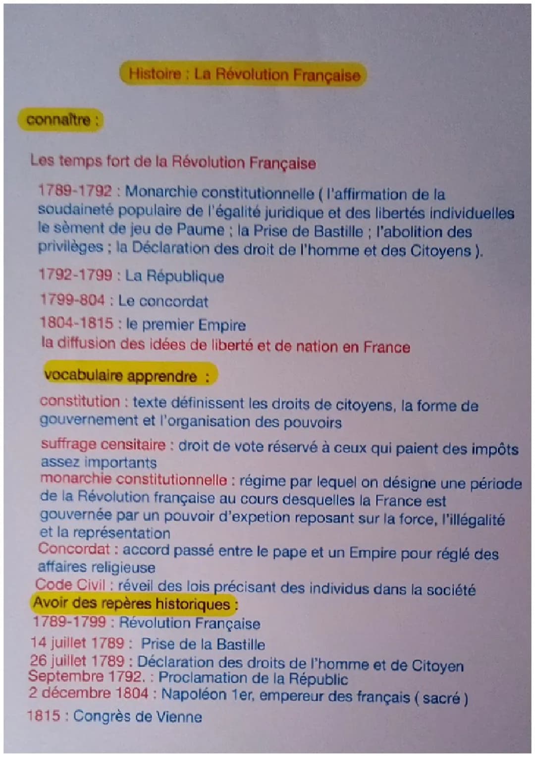 fiche de Révolution française 