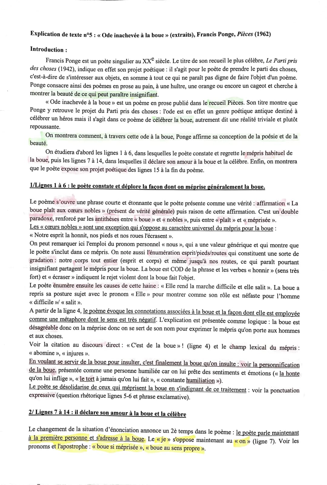 Explication de texte n°5: «< Ode inachevée à la boue » (extraits), Francis Ponge, Pièces (1962)
Introduction :
Francis Ponge est un poète si