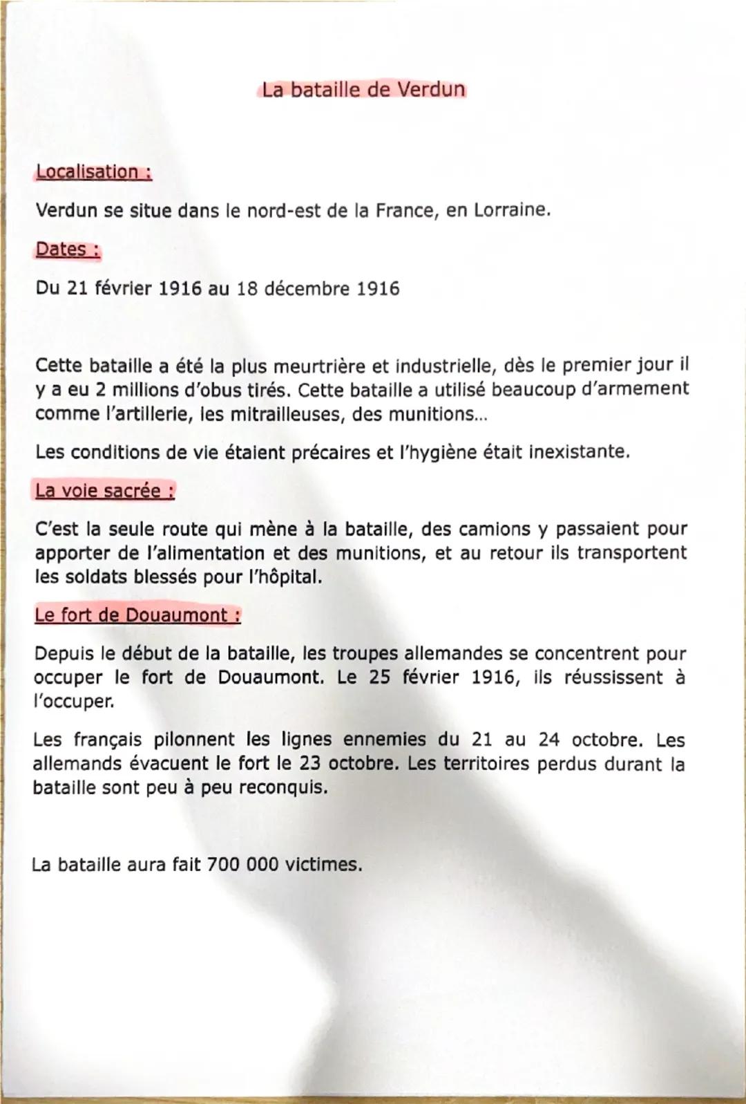 # La bataille de Verdun

Localisation:

Verdun se situe dans le nord-est de la France, en Lorraine.

Dates:

Du 21 février 1916 au 18 décemb