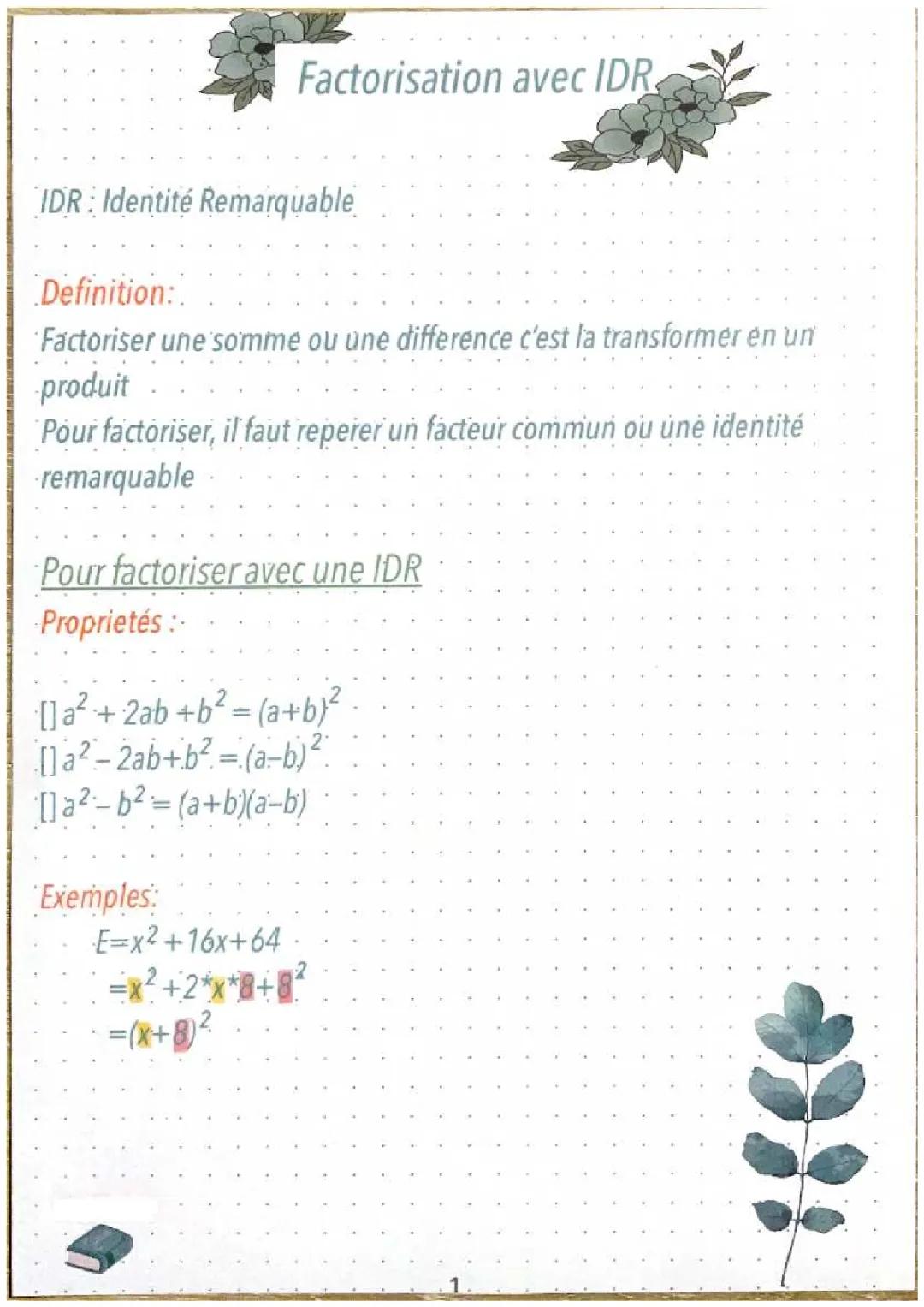 Apprends à Factoriser avec les Identités Remarquables - Exercices et Corrigés PDF